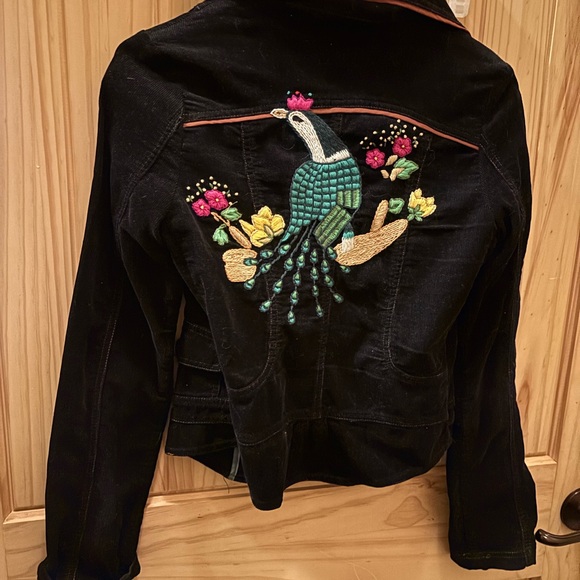 Vintage Y2K Miss Me Black Jacket w/ Colorful Floral Embroidery boho size small - Picture 5 of 6